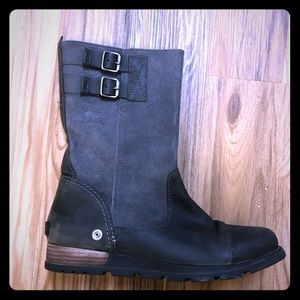 Sorel Mid-Calf boot- black leather with grey suede